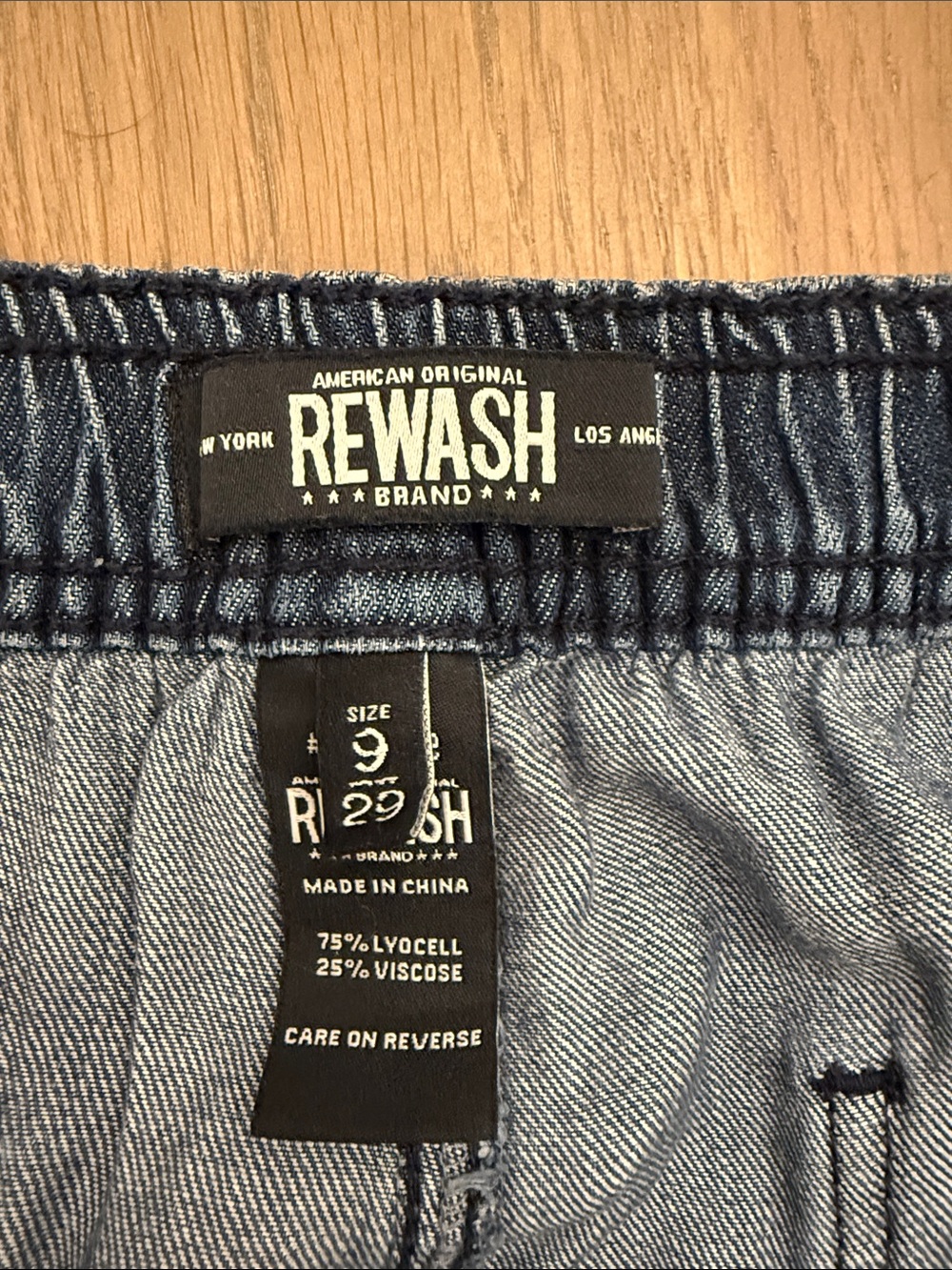 Rewash Light Denim Elastic Waist Pull-On Pants - Blue
